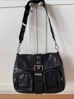AUTHENTIC PRADA Black Leather Messenger/Crossbody Bag